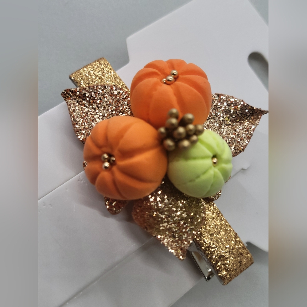 Pumpkin Hair Clip  Baby Props Toddler Girls Fall  Thanksgiving Orange Sparkle